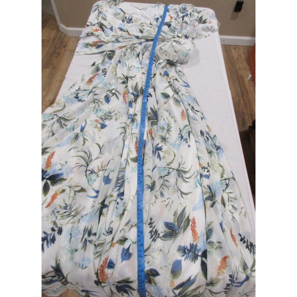 IVY CITY Dress Women XXL White/Blue Floral Long Flutter Sleeve - Picture 6 of 7